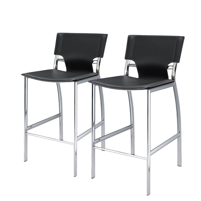 25" Faux Leather And Metal Low Back Counter Height Bar Chairs (Set of 2) - Gray / Silver