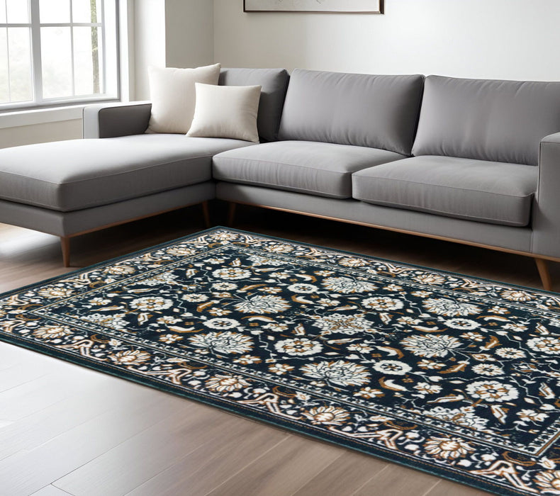 10' x 13' Oriental Power Loom Stain Resistant Area Rug - Navy Caramel And Ivory