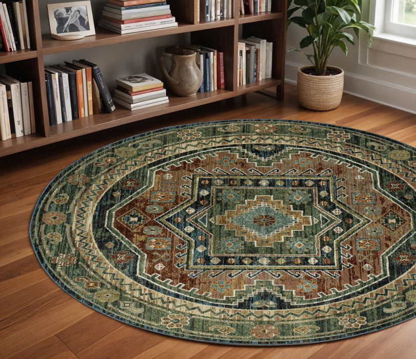8' Tribal Round Rug - Blue