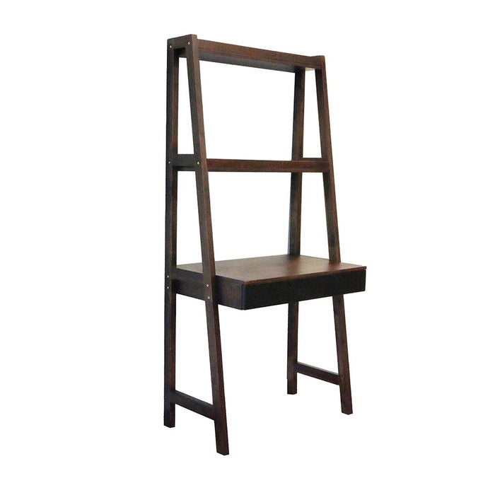 Giga ladder desk with natural wood finish, featuring a ladder-style display shelf and workspace for a modern computer desk setup.