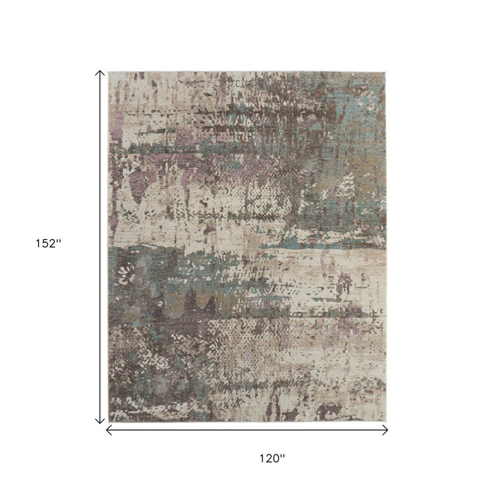 10' X 13' Industrial Abstract Distressed Area Rug - Ivory