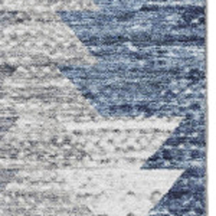 10' X 14' Geometric Washable Area Rug With UV Protection (653128) - Blue / Ivory / Gray