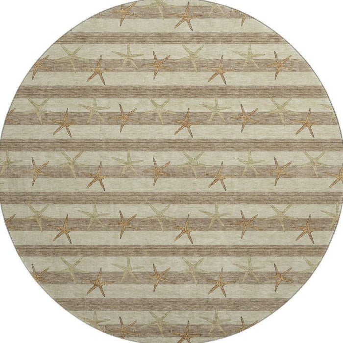 8' Geometric Washable Round Rug With UV Protection (646130) - Tan / Gold / Beige