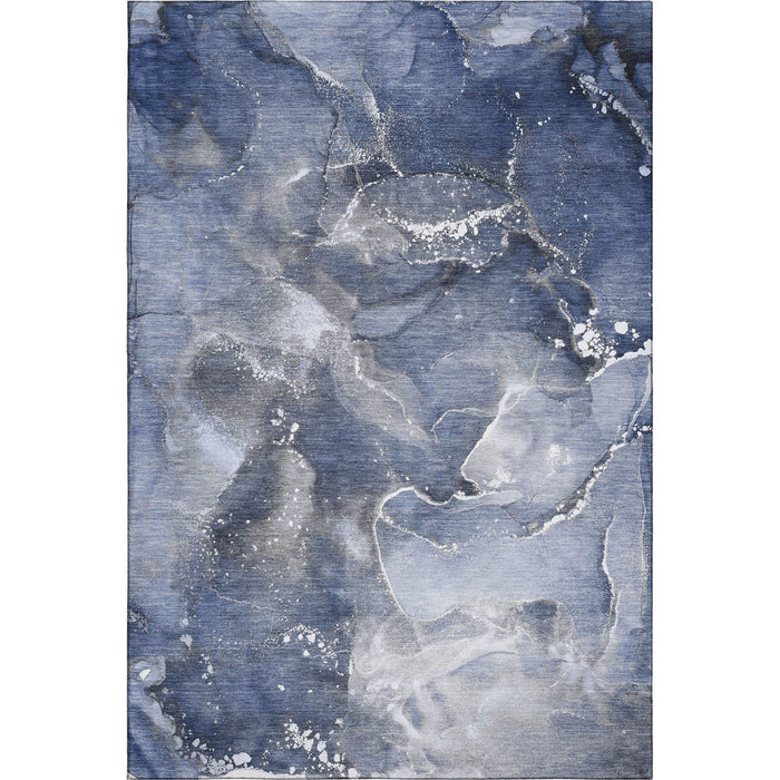 9' X 12' Abstract Washable Area Rug With UV Protection (647241) - Navy Blue / Ivory