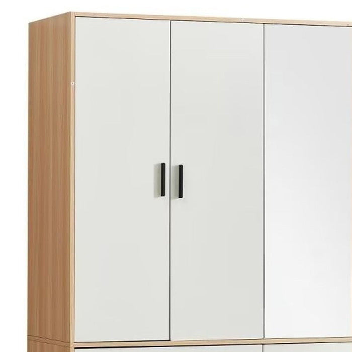 71" Mirro Three Door Three Drawer Combo Dresser - White And Natural