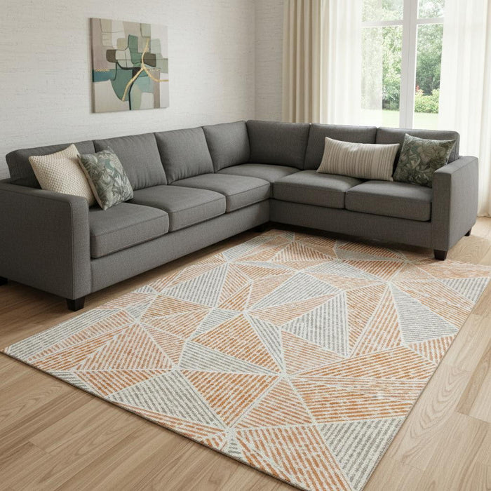 10' X 14' Geometric Washable Area Rug With UV Protection (651977) - Orange / Gray