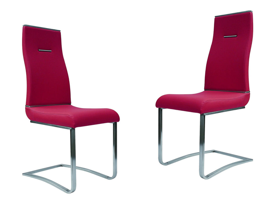 Upholstered Faux Leather Dining Side Chairs (Set of 2) - Red / Silver