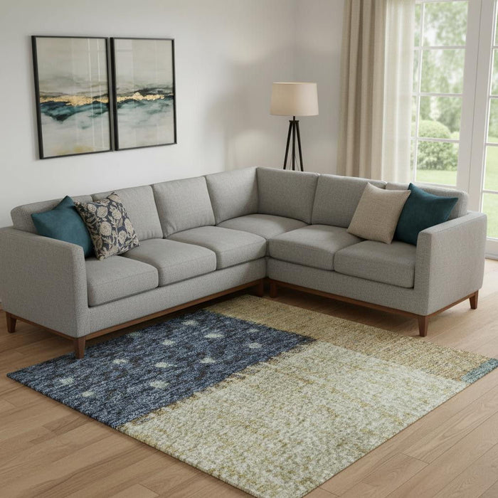 10' X 14' Geometric Washable Area Rug With UV Protection (709468) - Navy Blue / Beige / Ivory