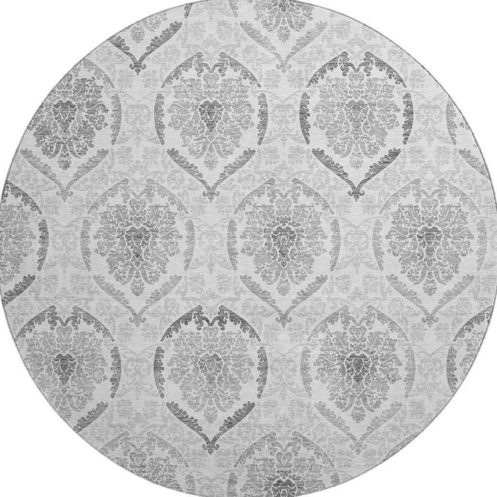 8' Medallion Washable Round Rug With UV Protection - Silver And Gray
