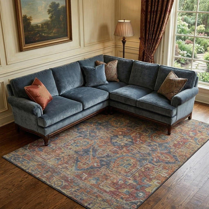 10' X 14' Medallion Distressed Washable Area Rug With UV Protection (649762) - Red / Blue