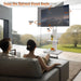 White Giga rolling TV stand with shelf, lockable wheels, ideal for living room, bedroom, or office.