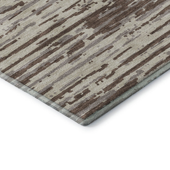 10' X 14' Striped Washable Area Rug With UV Protection (670537) - Brown / Ivory