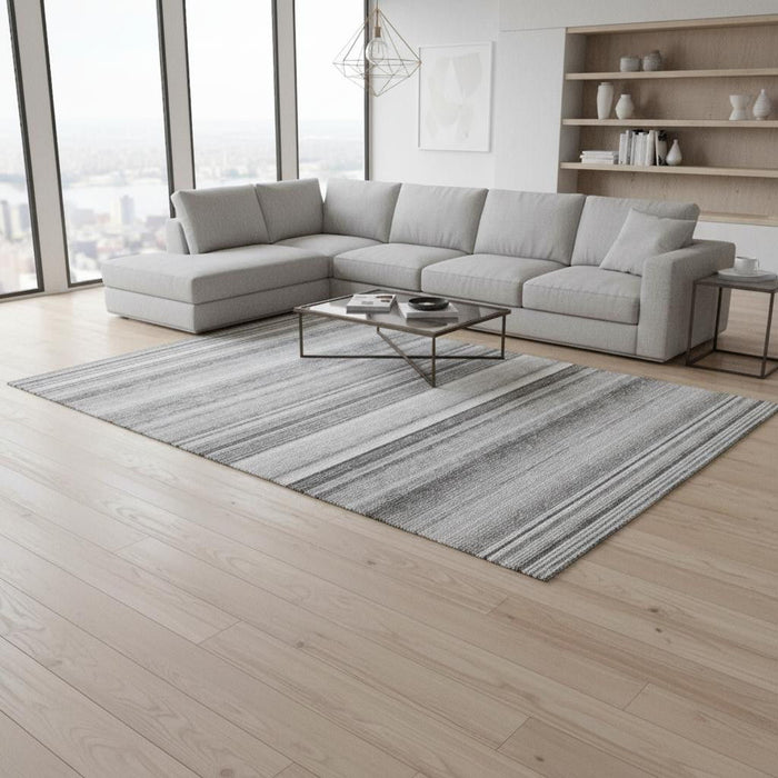10' X 14' Striped Washable Area Rug With UV Protection (647710) - Gray / Ivory