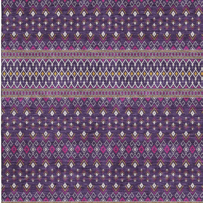 10' X 14' Tribal Washable Area Rug With UV Protection (657137) - Purple / Yellow
