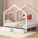 Giga house style platform bed with headboard, footboard, built-in storage drawers, and roof design for cozy bedroom decor.