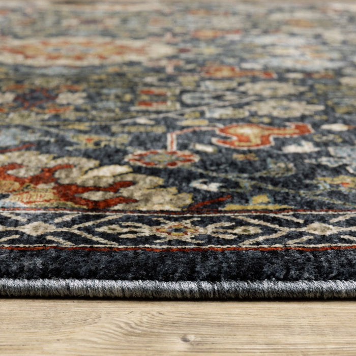 10' x 13' Oriental Power Loom Stain Resistant Area Rug With Fringe - Blue Red Ivory And Gold