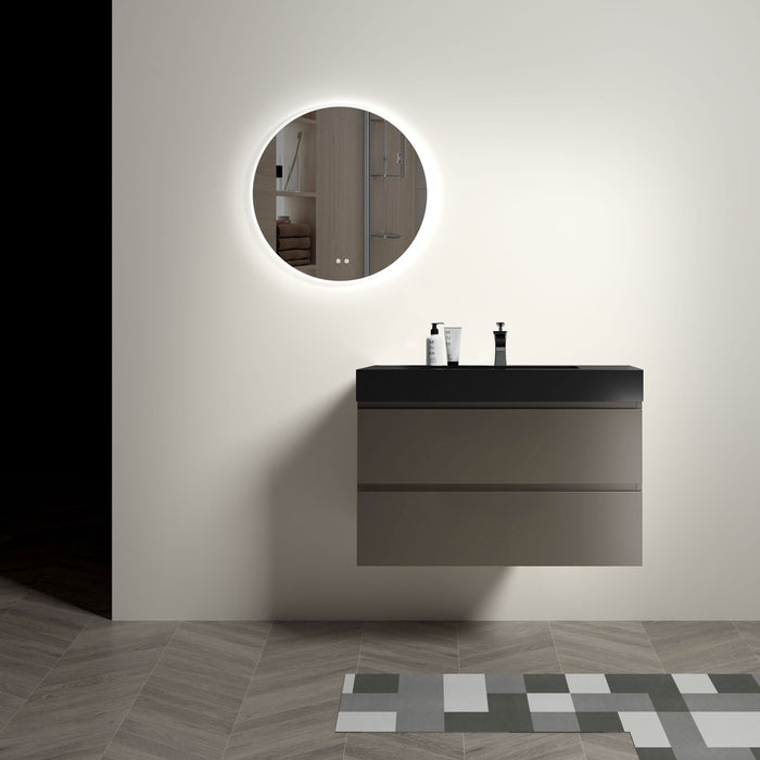 Giga Alice bathroom vanity with large storage, wall-mounted design, one-piece sink basin without drain or faucet in modern bathroom.