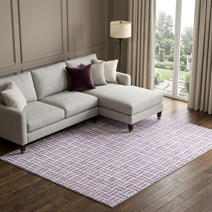 10' X 14' Geometric Washable Area Rug With UV Protection (677261) - Lavender / Ivory