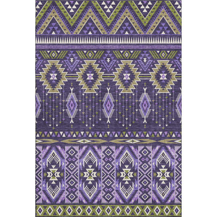 10' X 14' Tribal Washable Area Rug With UV Protection (705779) - Purple / Fern Green