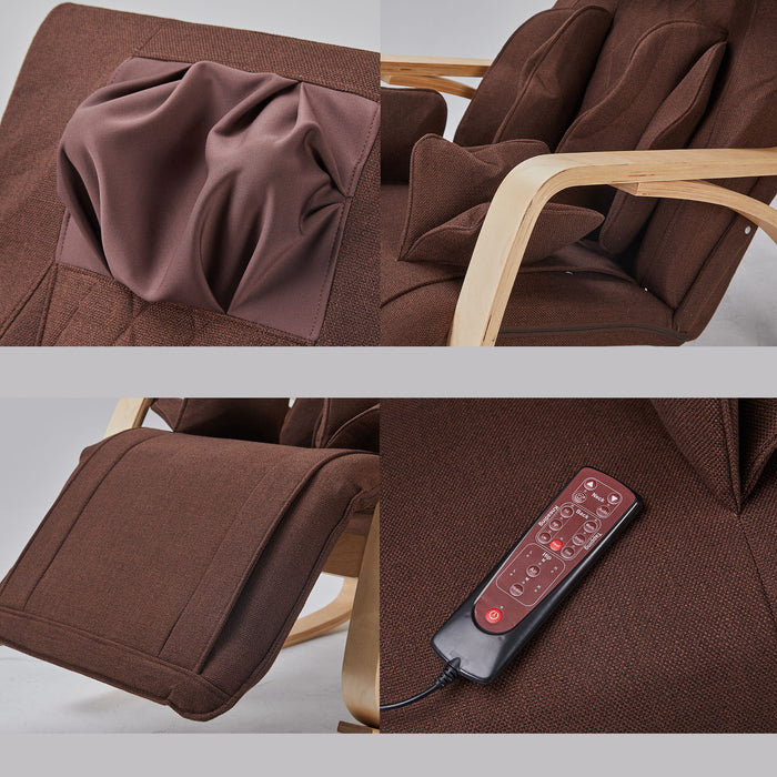 Brown Giga rocking lounge chair with full massage, air pressure, cushioned seat, and relaxing rocking function.