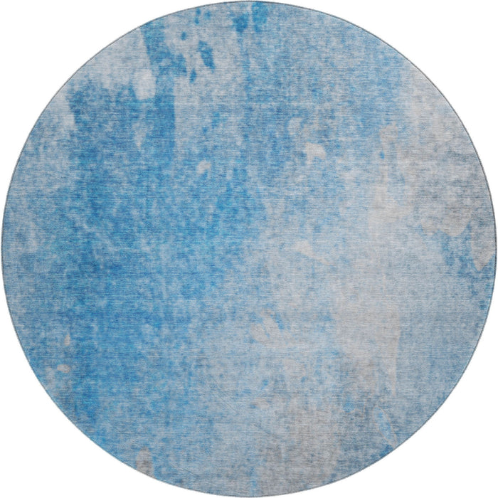 8' Abstract Washable Round Rug With UV Protection (649387) - Blue / Gray