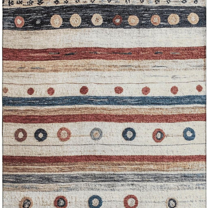 10' X 14' Striped Washable Area Rug With UV Protection (709558) - Beige / Rust / Navy Blue
