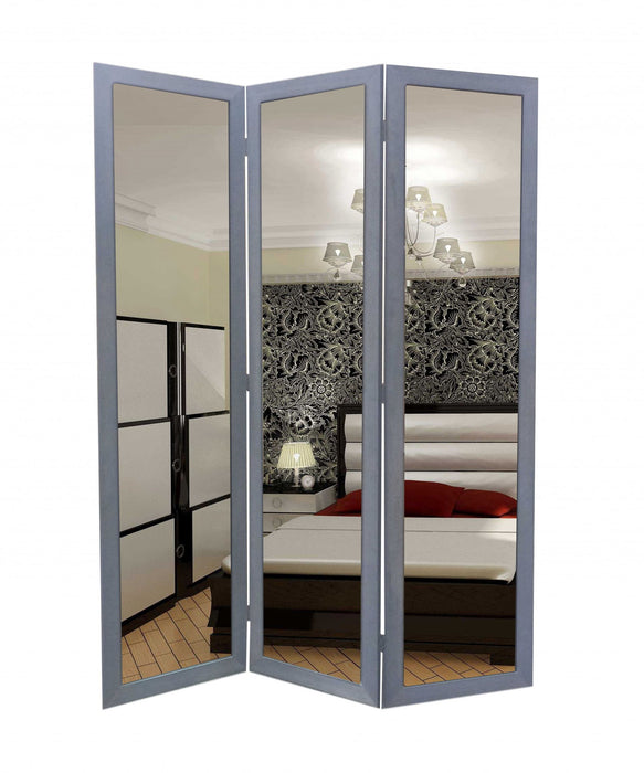 Glass & Wood Mirror Screen - Gray