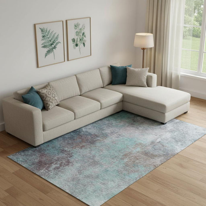 10' X 14' Abstract Washable Area Rug With UV Protection (710586) - Teal / Taupe