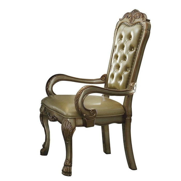 Tufted Faux Leather And Wood Dining Arm Chairs (Set of 2) - Bone