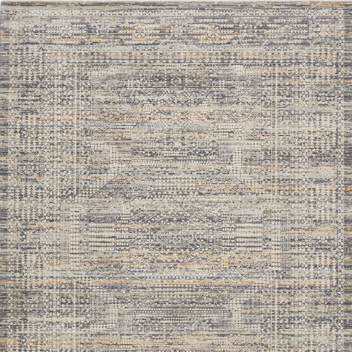 10' X 14' Geometric Distressed Area Rug With Fringe (546447) - Ivory / Slate Gray