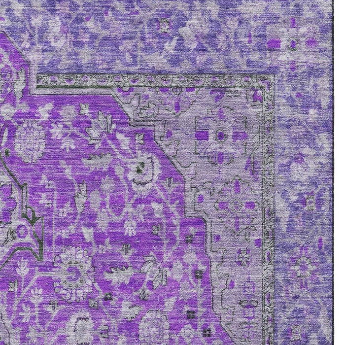 10' X 14' Floral Medallion Washable Area Rug With UV Protection (696134) - Purple / Gray