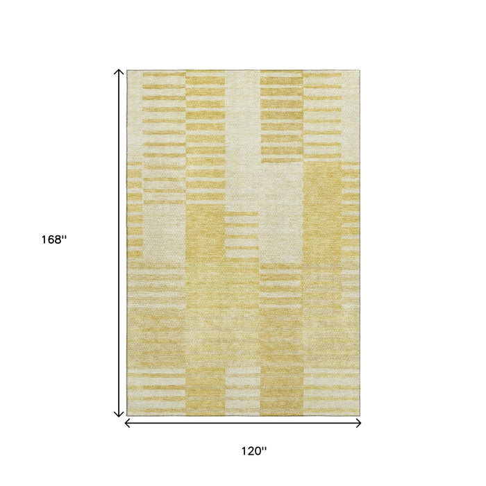 10' X 14' Striped Washable Area Rug With UV Protection (656208) - Amber / Ivory