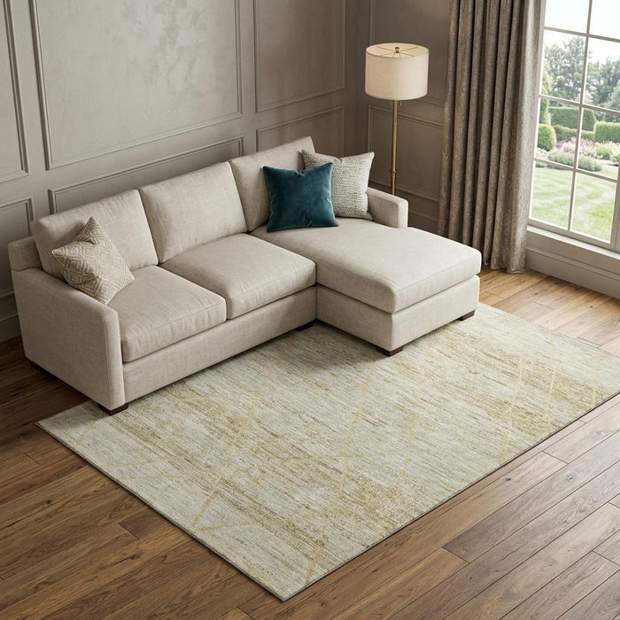 10' X 14' Abstract Geometric Washable Area Rug With UV Protection (696344) - Wheat / Beige / Gold