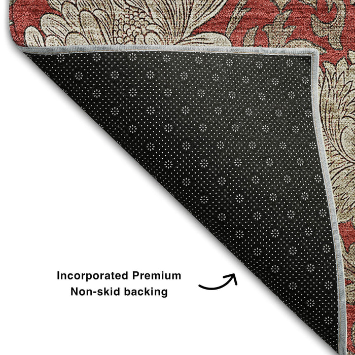 10' X 14' Floral Washable Area Rug With UV Protection (655812) - Red / Beige