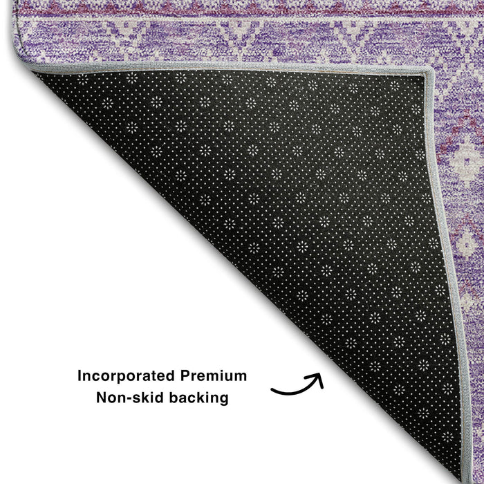 10' X 14' Tribal Washable Area Rug With UV Protection (657179) - Lavender / Ivory
