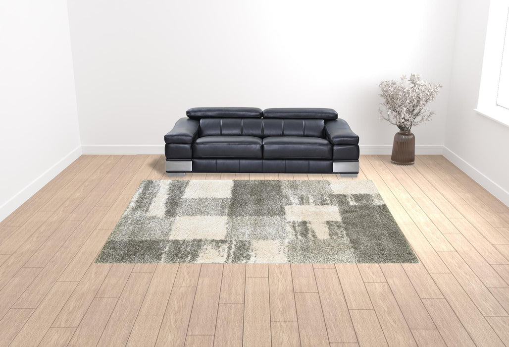 10' x 13' Geometric Shag Power Loom Stain Resistant Area Rug - Gray Ivory And Silver