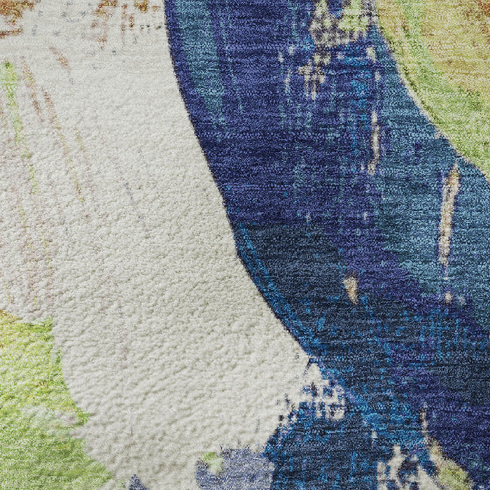 10' X 14' Abstract Washable Area Rug With UV Protection (709576) - Artichoke Green / Blue / Ivory