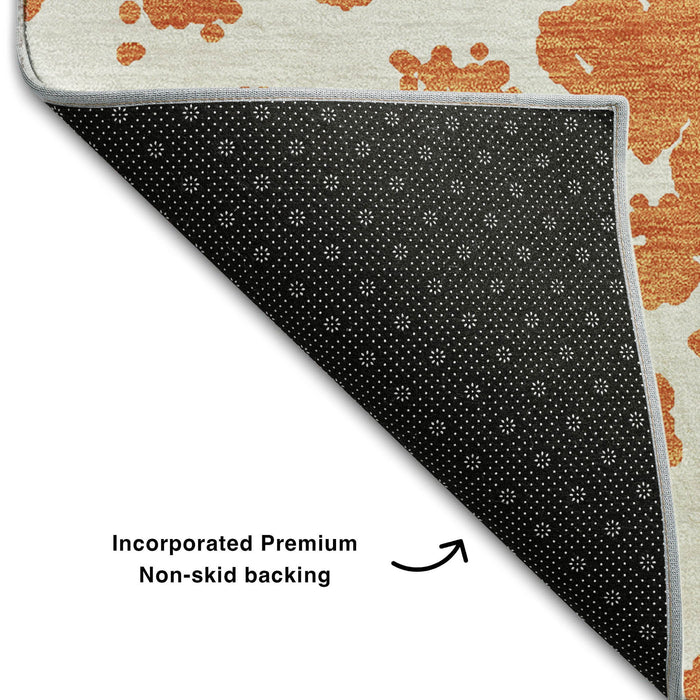 3' X 5' Abstract Washable Area Rug With UV Protection (646561) - Orange / Ivory