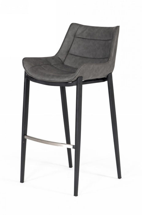 30" Faux Leather And Steel Bar Height Bar Chairs (Set of 2) - Gray And Black