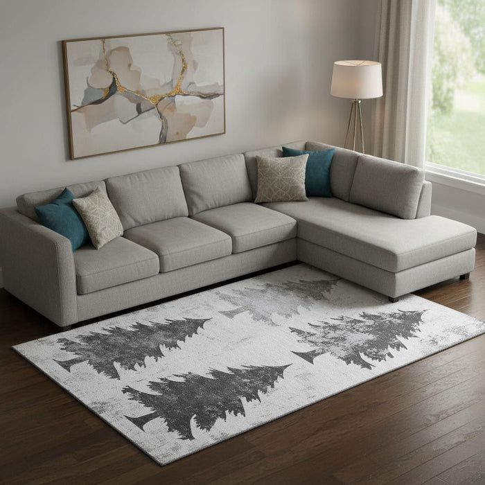 10' X 14' Floral Washable Area Rug With UV Protection (701671) - Gray / Charcoal