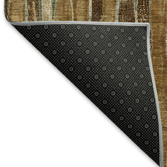 10' X 14' Striped Washable Area Rug With UV Protection (692862) - Coffee / Ivory / Taupe