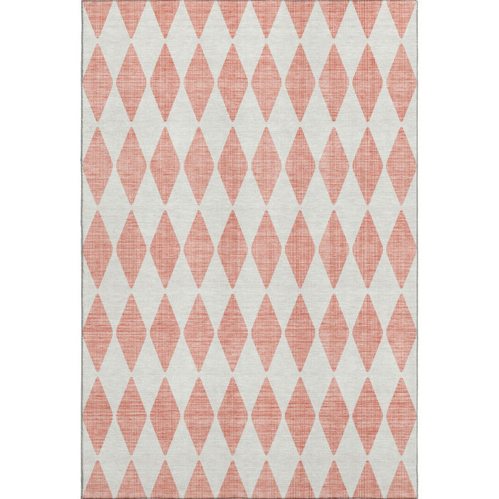 8' X 10' Diamond Washable Area Rug With UV Protection (650114) - Salmon / Ivory