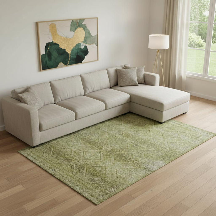 10' X 14' Geometric Washable Area Rug With UV Protection (716737) - Sage / Beige