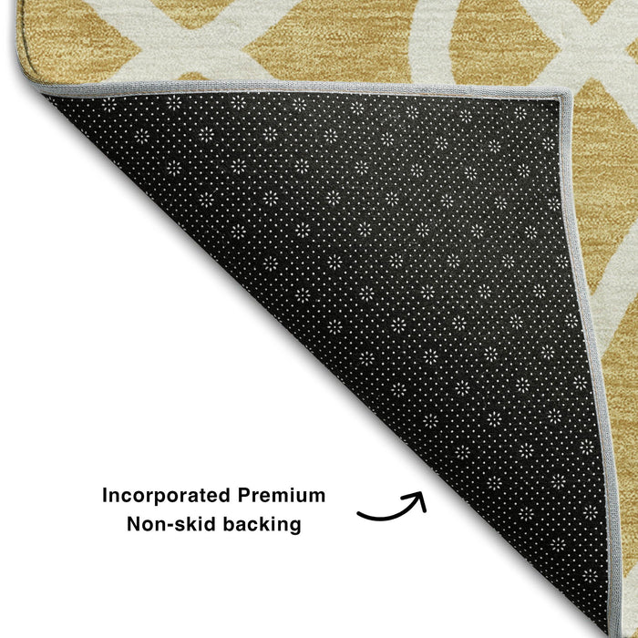 10' X 14' Trellis Washable Area Rug With UV Protection (670261) - Gold / Ivory