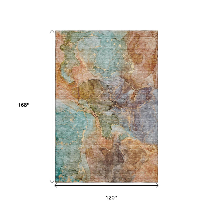 10' X 14' Abstract Washable Area Rug With UV Protection (656322) - Coral / Blue / Purple