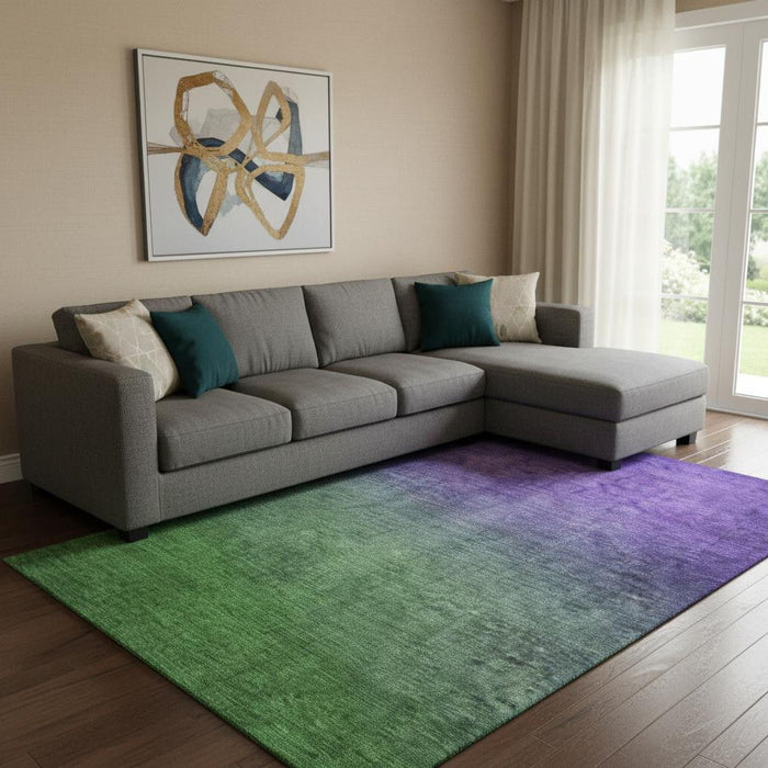 10' X 14' Ombre Washable Area Rug With UV Protection (650380) - Green / Purple