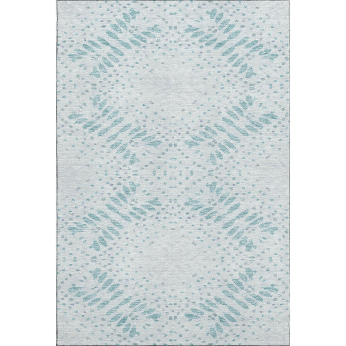 10' X 14' Floral Washable Area Rug With UV Protection - Teal / Ivory