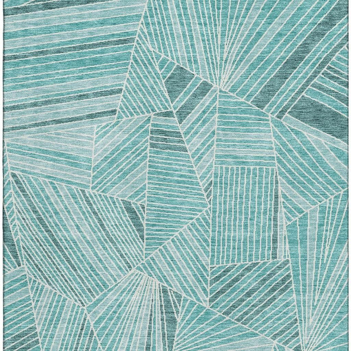 10' X 14' Geometric Washable Area Rug With UV Protection (672797) - Teal / Ivory