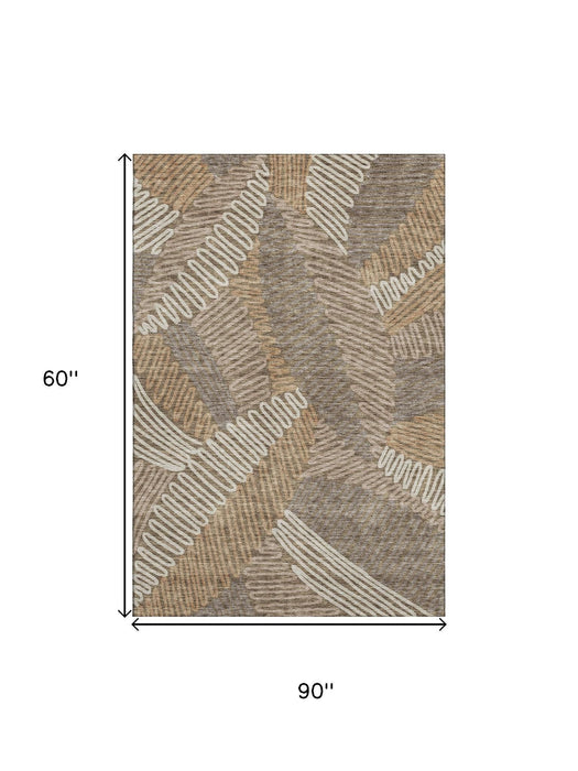 10' X 14' Floral Washable Area Rug With UV Protection (671882) - Brown / Beige