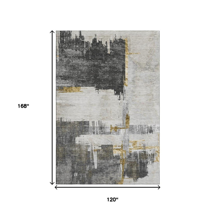 10' X 14' Abstract Washable Area Rug With UV Protection (652701) - Gray / Gold / Ivory